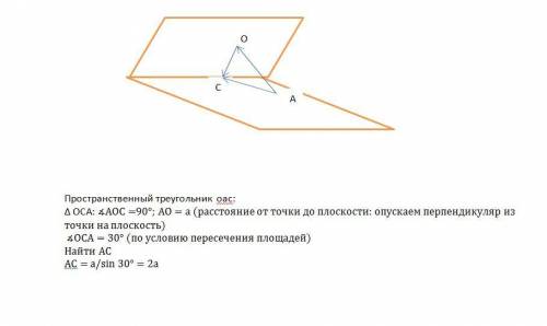 Дві площини перетинаються під кутом 30°. точка а. яка лежить в одній площині, знаходиться від другої