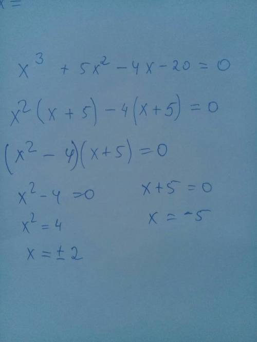 Разложи на множители x^3+5x^2−4x−20 . знаки + и − вводи в отдельные окошечки.