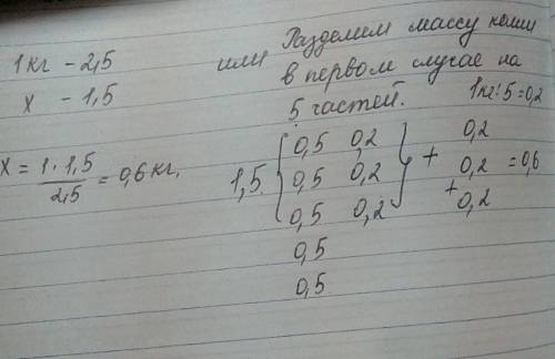 1кг крупы-2,5 кг каши сколько крупы понадобится для того что бы получить 1,5 кг каши? ?