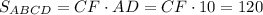 S_{ABCD} = CF \cdot AD = CF \cdot 10 = 120