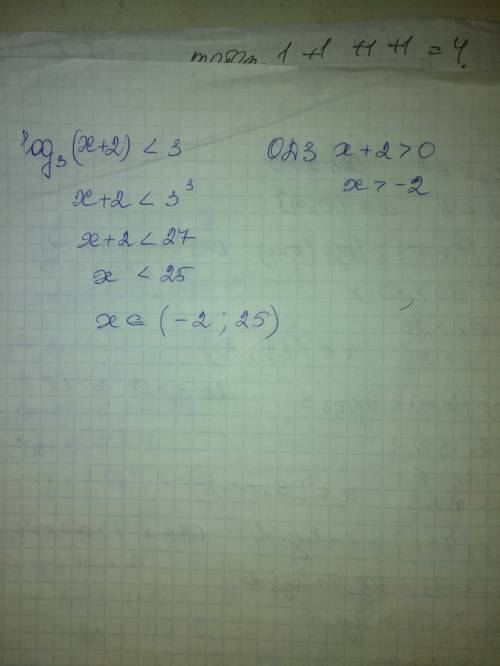 Логарифм из3 *(х+2)< 3 решить неравенство