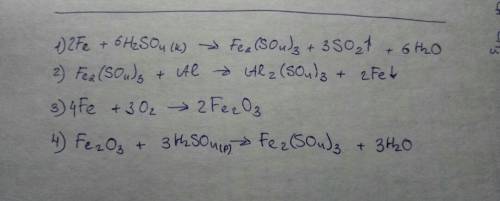 Напишите уравнения реакции для осуществления следующей схемы fe-> fe(so4)3-> fe2o3-> fe2(so
