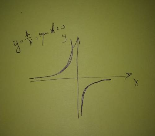Графік функції у=k: x при к< 0 має вигляд