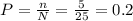 P=\frac{n}{N}=\frac{5}{25}=0.2