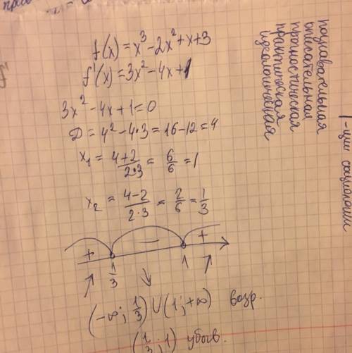 Найти интервалы возрастания и убывания функции f(x)=x^3-2x^2+x+3