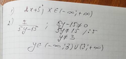 При каких значениях имеет смысл выражение: а)2х+5= б)7/5у-15 50