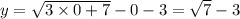 y = \sqrt{3 \times 0 + 7} - 0 - 3 = \sqrt{7} - 3