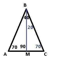 Втреугольнике авс точка м – середина стороны ас, ∠вма=90*∠авс=40*∠вам= 70*  . найдите углы мвс и вс
