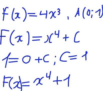 Для функції f (x)=4x^3 знайти первісну графік якої проходить через точку а(0; 1)
