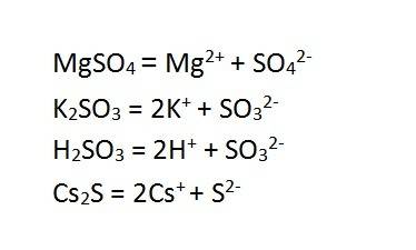 Сульфат иона образуется при электролитической диссоциации mgso4. k2so3. h2so3. cs2s