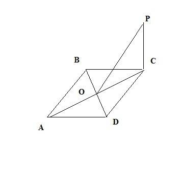 Abcd - ромб, sabcd = 24 см, bd = 6 см, cp перпендикулярен abc, cp = 3 см. найдите длину отрезка op.