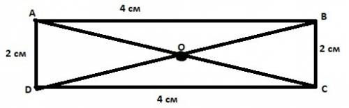 Начерти прямоугольник длина которого 4см,а ширина 2см.проведи в нём обе диагонали.обозначь вершины п