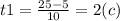 t 1= \frac{25 - 5}{1 0 } = 2(c)