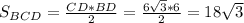 S_{BCD}=\frac{CD*BD}{2}=\frac{6\sqrt{3}*6}{2}=18\sqrt{3}