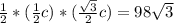 \frac{1}{2}*(\frac{1}{2}c)*(\frac{\sqrt{3}}{2}c)=98\sqrt{3}