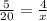 \frac{5}{20} = \frac{4}{x}