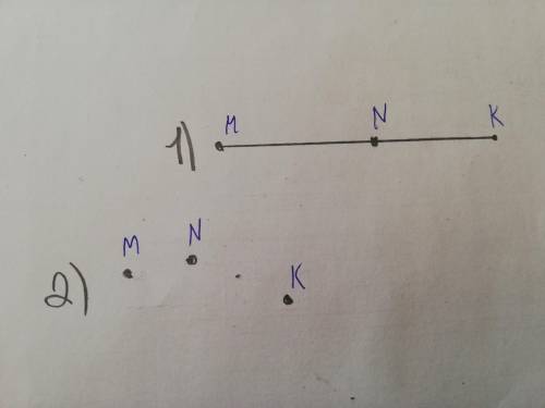 Отметьте точки м,n и к так,чтобы их а)можно было соединить одной прямой; б)невозможно было соединить