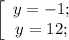 \left[\begin{array}{ccc}y=-1;\\y=12;\end]