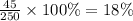 \frac{45}{250} \times 100\% = 18\%