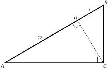 Высота прямоугольного треугольника, проведенная к гипотенузе,делит ее на части равные 3 и 12.найдите