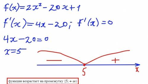 Найдите промежутки возростания функции f(x)=2x²-20x+1