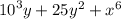 {10}^{3} y + 25 {y}^{2} + {x}^{6}