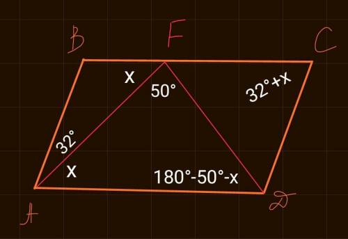 На стороне вс параллелограмма авсd взяли точку f. оказалось, что угол ваf равен 32°, а угол аfd раве