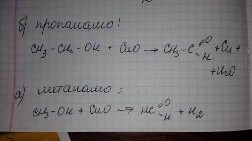 Складіть рівняння реакцій окиснення спиртів з утворенням: а) метаналю; б)пропаналю.