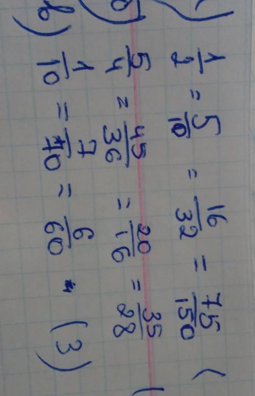 2раз вопрос! найдите количество равных дробей: а) 14/56; 1/2; 5/10; 11/14; 16/32; 75/150 б) 5/4; 8