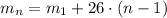 m_n=m_1}+26\cdot(n-1)