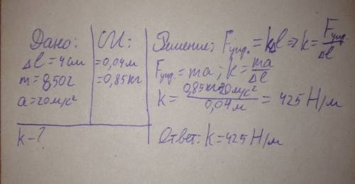 Ускорение и пружинного маятника. - чему равна жесткость пружины, если груз массой 850 г сместился на