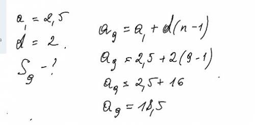 60 1. дана арифметическая прогрессия (an). известно, что a1=2,5 и d=2. вычисли сумму первых девяти ч