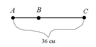 Отрезок ac, длина которого 36 см, разделен точкой b на два отрезка ав и bcнайдите эти отреки, если в