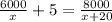 \frac{6000}{x}+5=\frac{8000}{x+20}