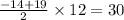 \frac{ - 14 + 19}{2} \times 12 = 30