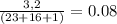 \frac{3,2}{(23+16+1)} =0.08