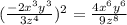 (\frac{-2x^3y^3}{3z^4})^2=\frac{4x^6y^6}{9z^8}