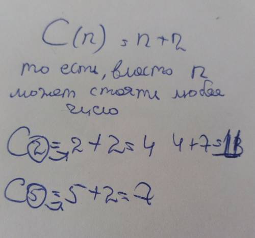 Послідовність задана формулою nчлена cn=n+2 знайдіть c2+c5
