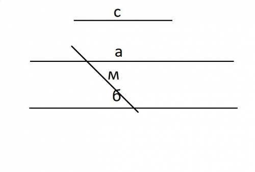 Начертите прямые а и б параллельные прямой с. проведите прямую м пересекающую прямые а и б