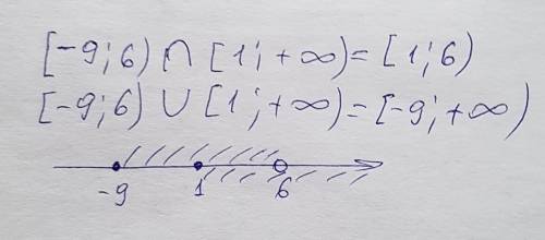 Изобразите на координатной прямой и запишите пересичение и обьединение числовых промежутков [-9；6) и