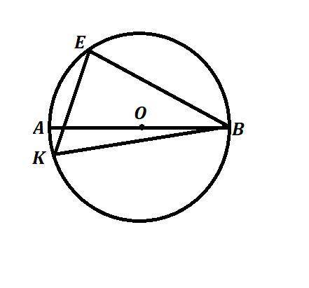 На окружности отмечены точки a k e b, так кто ав диаметр окружности, угол abe равен 21,а угол ebk 49