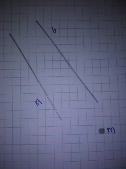 Начертите две пересекающиеся прямые а и b. вне этих прямых отметьте точку м​