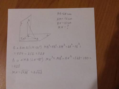 Кінці відрізка довжина якого дорівнює 28 см належать двом взаємно перпендикулярн м площинам а відста