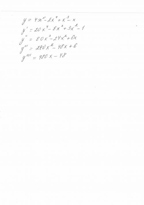 Найдите производную четвёртого порядка для функции y=4x^5-2x^4+x^3-x