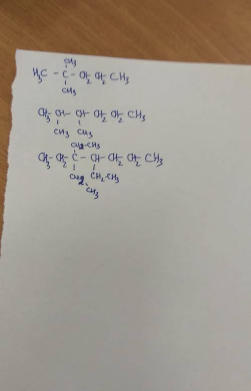 по названиям составить формулы веществ: 2,2-диметилпентан; 2,3-диметилгексан ; 3,3,4-триэтилгептан