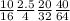 \frac{10}{16} \frac{2.5}{4} \frac{20}{32} \frac{40}{64}