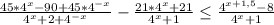 \frac{45*4^{x}-90+45*4^{-x}}{4^{x}+2+4^{-x}}-\frac{21*4^{x}+21}{4^{x}+1}\leq\frac{4^{x+1,5}-8}{4^{x}+1}