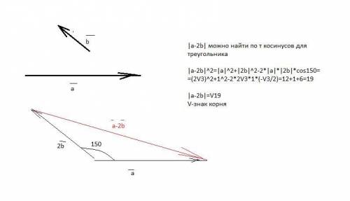 Даны векторы a и b : |a| = 2√3 , |b| = 1 , a^b=150 градусов найдите |a-2b|