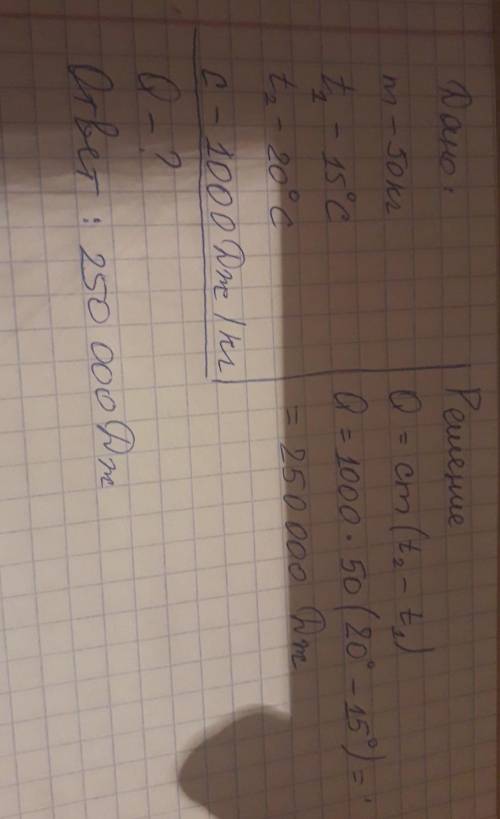 Масса воздуха в комнате 50 кг. он нагревается от 15 градусов до 20 . какое количество теплоты пошло