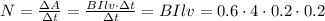 N = \frac{ \Delta A }{ \Delta t } = \frac{ BIlv \cdot \Delta t }{ \Delta t } = BIlv = 0.6 \cdot 4 \cdot 0.2 \cdot 0.2